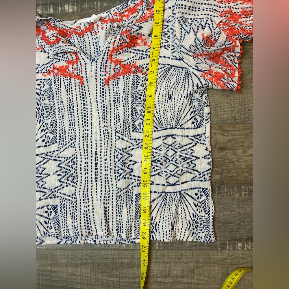 THML Embroidered Boho Blouse | Navy & Coral Summer Top - Size Small - Picture 6 of 8
